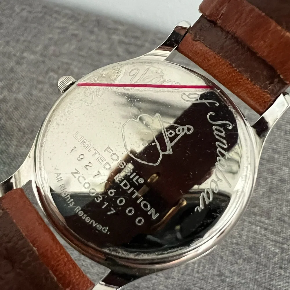 Fossil Vintage Santabear Watch 1994 Ten Years Brown Band Silver Gold NO BATTERY